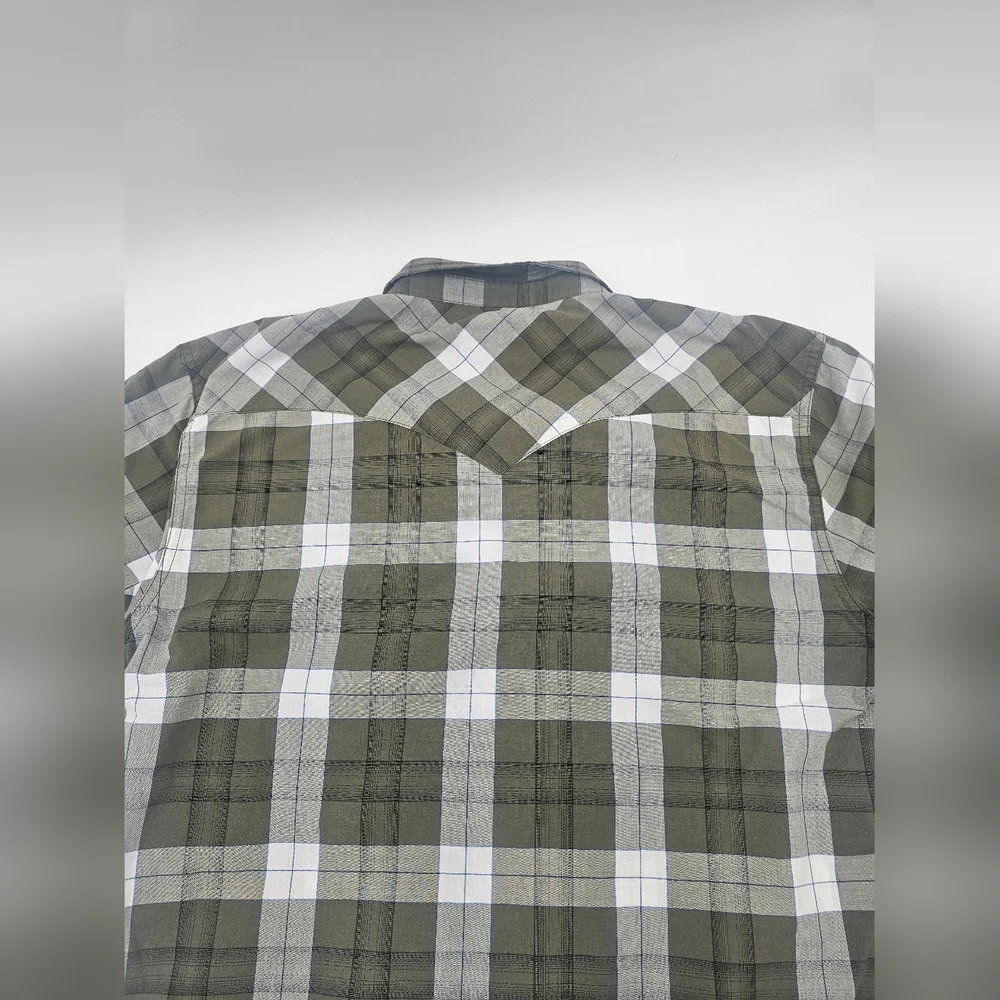 LEVI'S plaid cotton blend short sleeve button front‎ shirt men's Grn and Wht XL